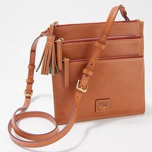 Dooney & Bourke Florentine Leather Triple Zip Crossbody in Cognac brown